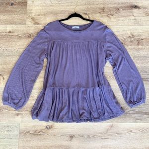 Waffle knit Large Plum Purple Long Sleeve Tiered Top with Ruffles from Boutique